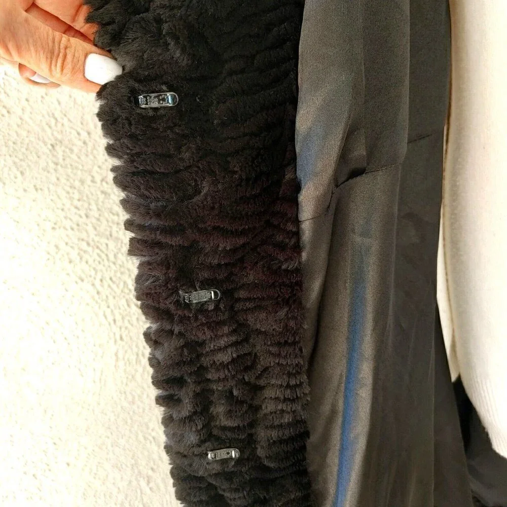 Dolce Cabo Faux Fur Textured Black Swing Coat Size XL - Picture 7 of 8